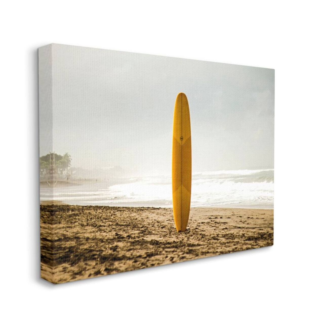 Stupell Industries Yellow Surfboard in Sand Canvas Wall Art